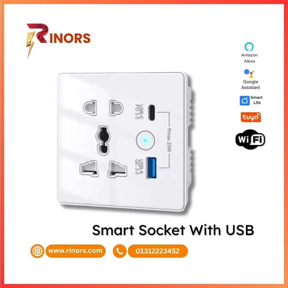 Smart Socket with Type C - WiFi Controlled, Voice Compatible, Energy Monitoring