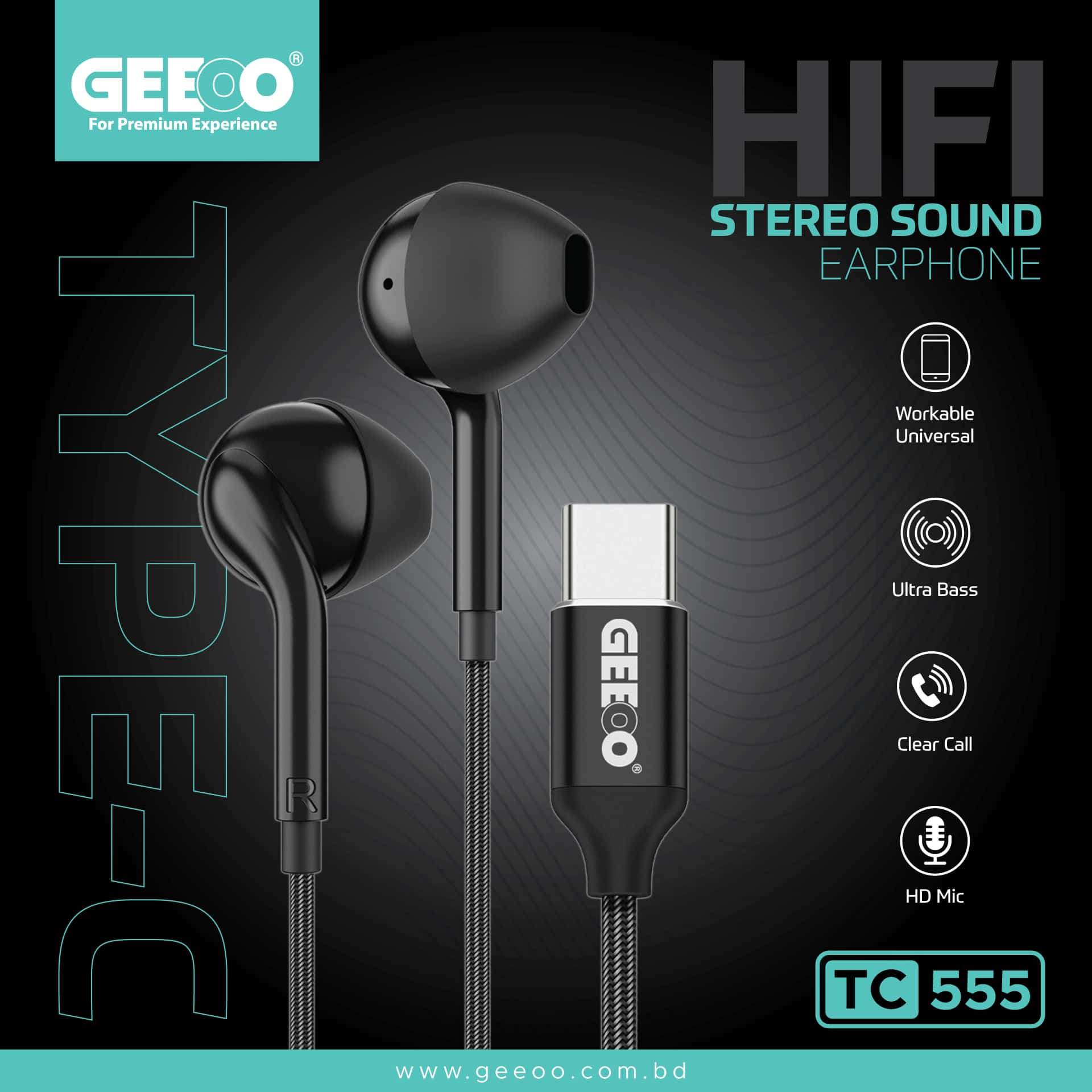 TC555 Type-C Ultra Bass Earphone