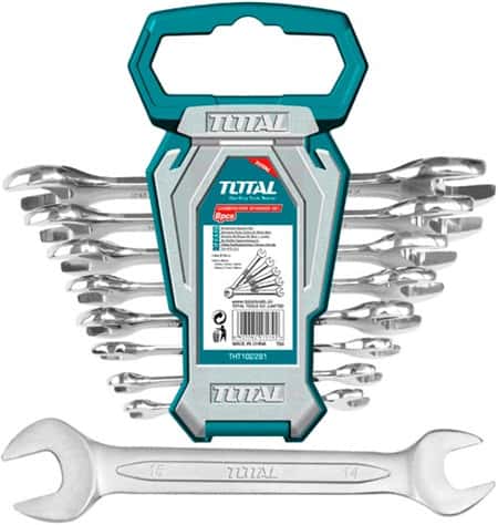 TOTAL Double Open End Spanner Set THT102386 – 6-22mm 6x7mm,8x9mm,10x11mm,12x13mm,14x15mm,16x17mm,18x19mm,20x22mm